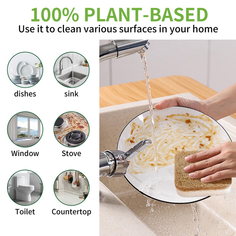 kickleen 12Pack Kickleen Natural Kitchen Scrub Dish Sponge with Suction Hanger Biodegradable Compostable Cellulose and Coconut Non-Scratch Sponge for Kitchen, Bathroom, Household (White-12) - Image 4